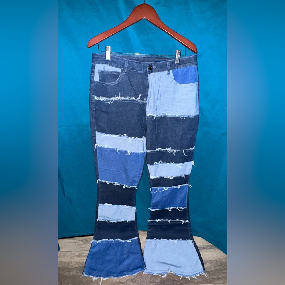 Patchwork Flare Bottom Jeans